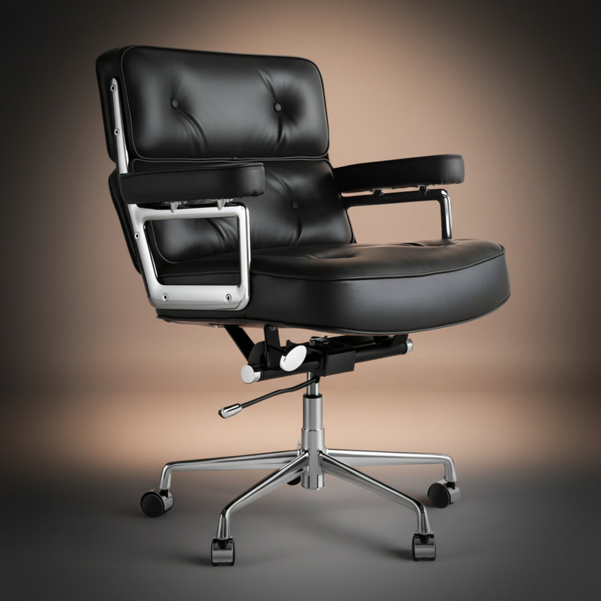 A modern executive-lobby-office-chair-es104-black with a tufted backrest, chrome arm supports