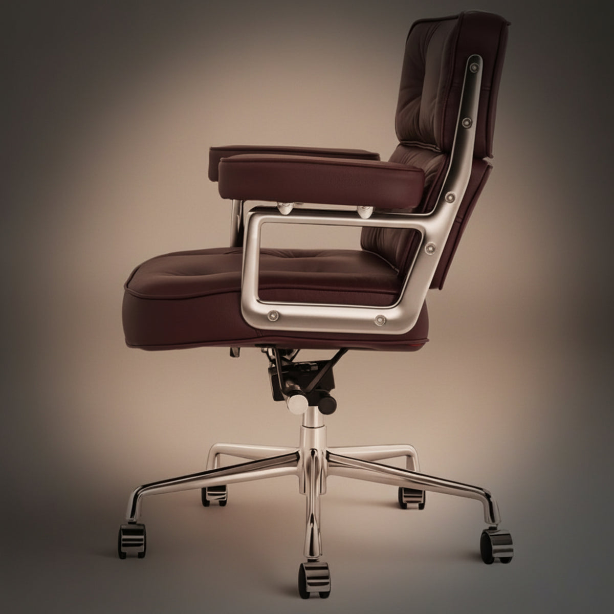 A modern executive-lobby-office-chair-es104-brown with a deep burgundy-brown leather seat 