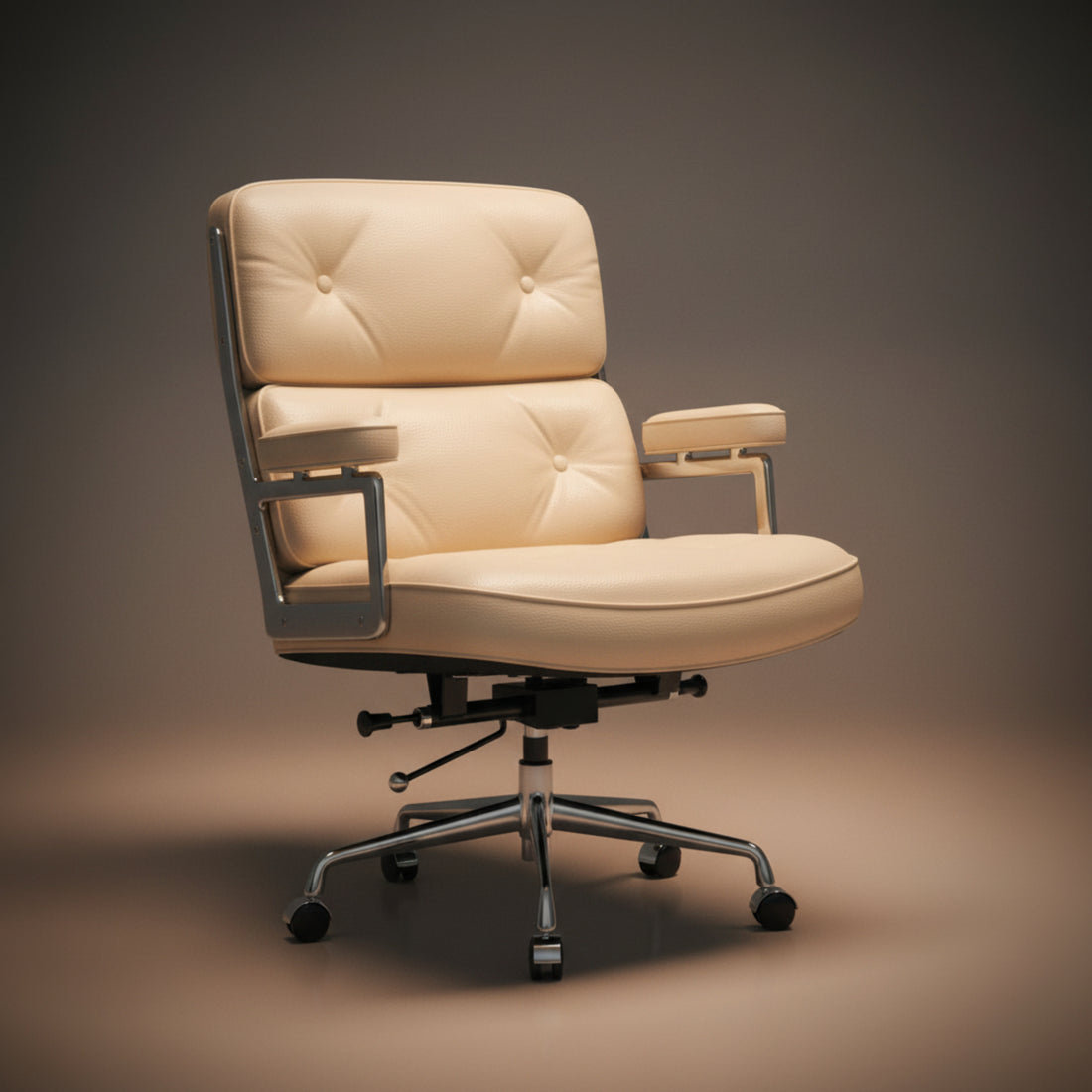 executive-lobby-office-chair-es104-ivory-white in studio lights with chrome base and chrome armset