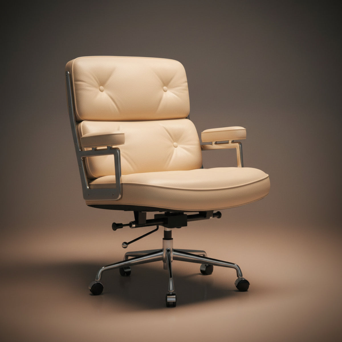 executive-lobby-office-chair-es104-ivory-white in studio lights with chrome base and chrome armset