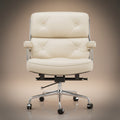 A modern executive-lobby-office-chair-es104-ivory-white with cream-colored tufted leather upholstery and a chrome five-star base 