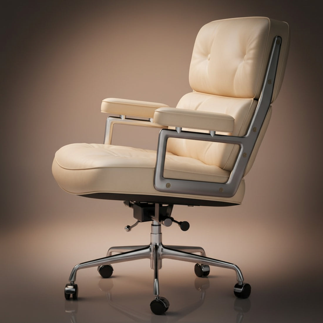 executive-lobby-office-chair-es104-ivory-white in studio lights with chrome base and chrome armset