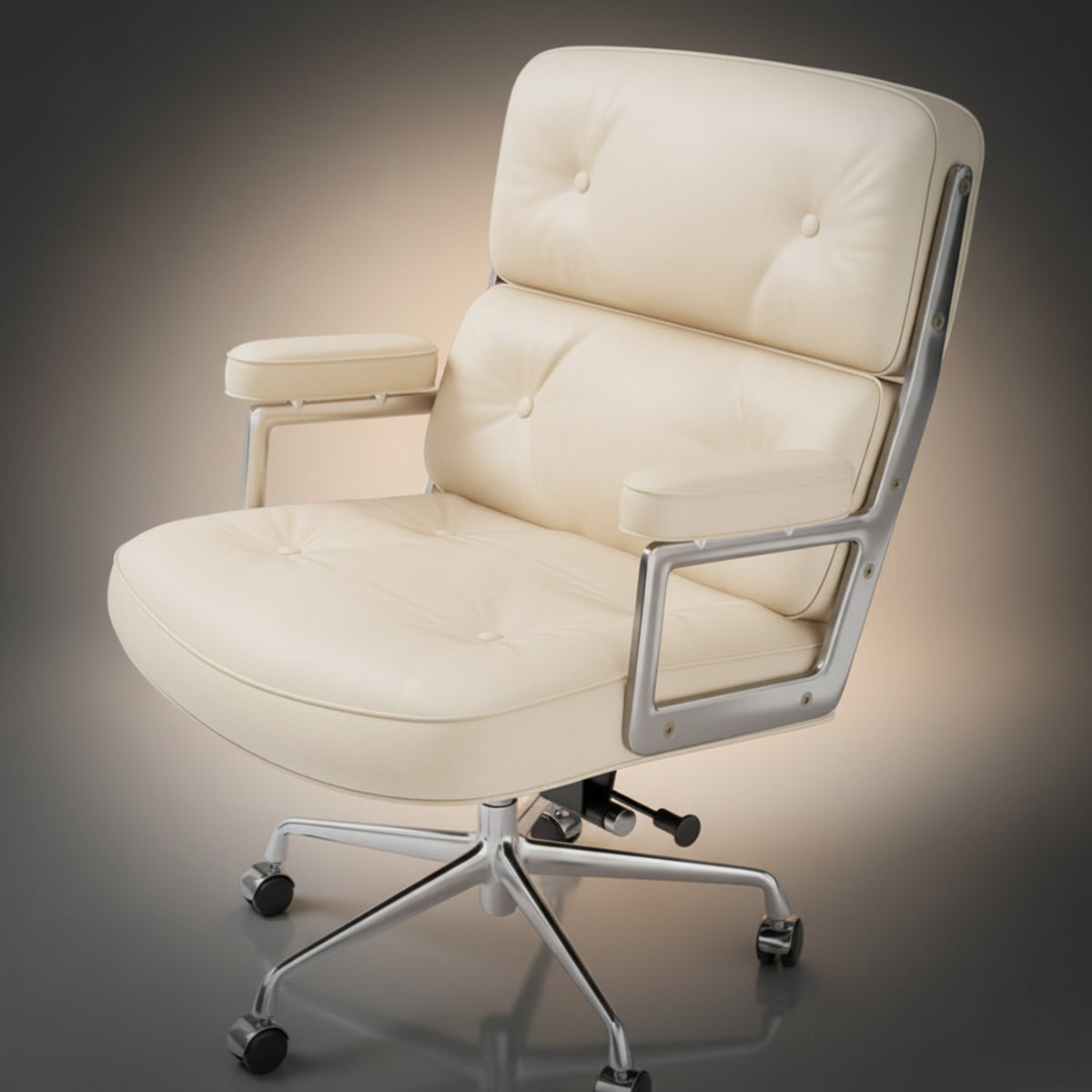Cream leather executive-lobby-office-chair-es104-ivory-white with a chrome metal frame 