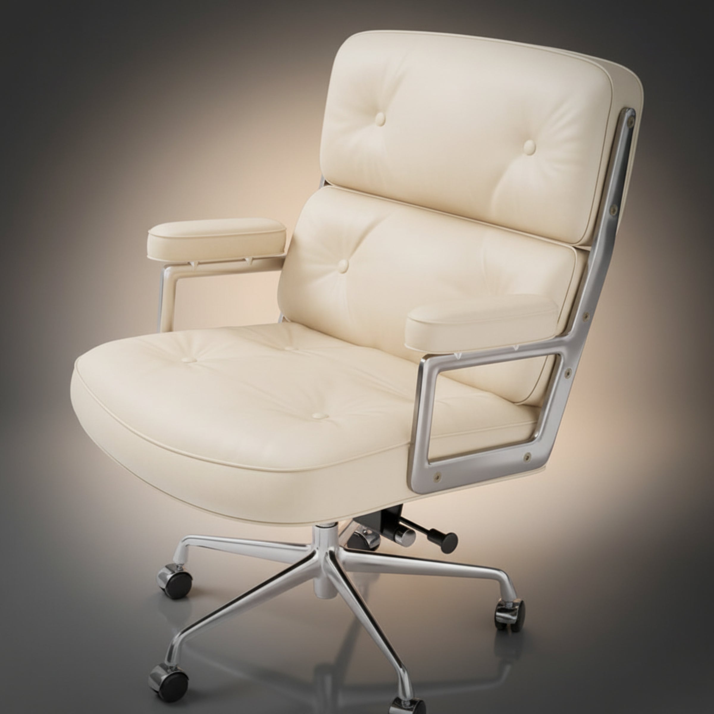 Cream leather executive-lobby-office-chair-es104-ivory-white with a chrome metal frame 