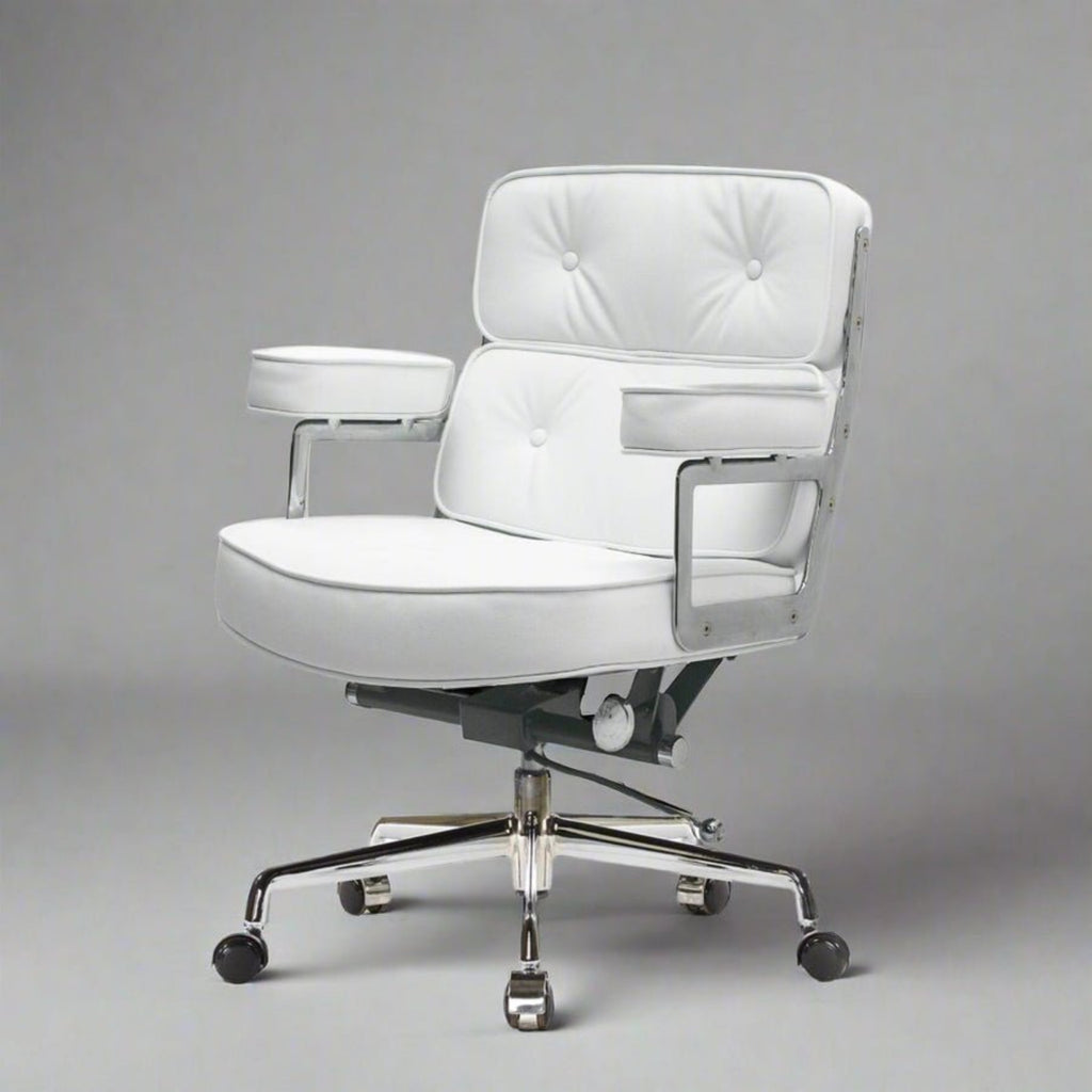 White office chair with armrests on a gray background executive-lobby-office-chair-es104-white-1