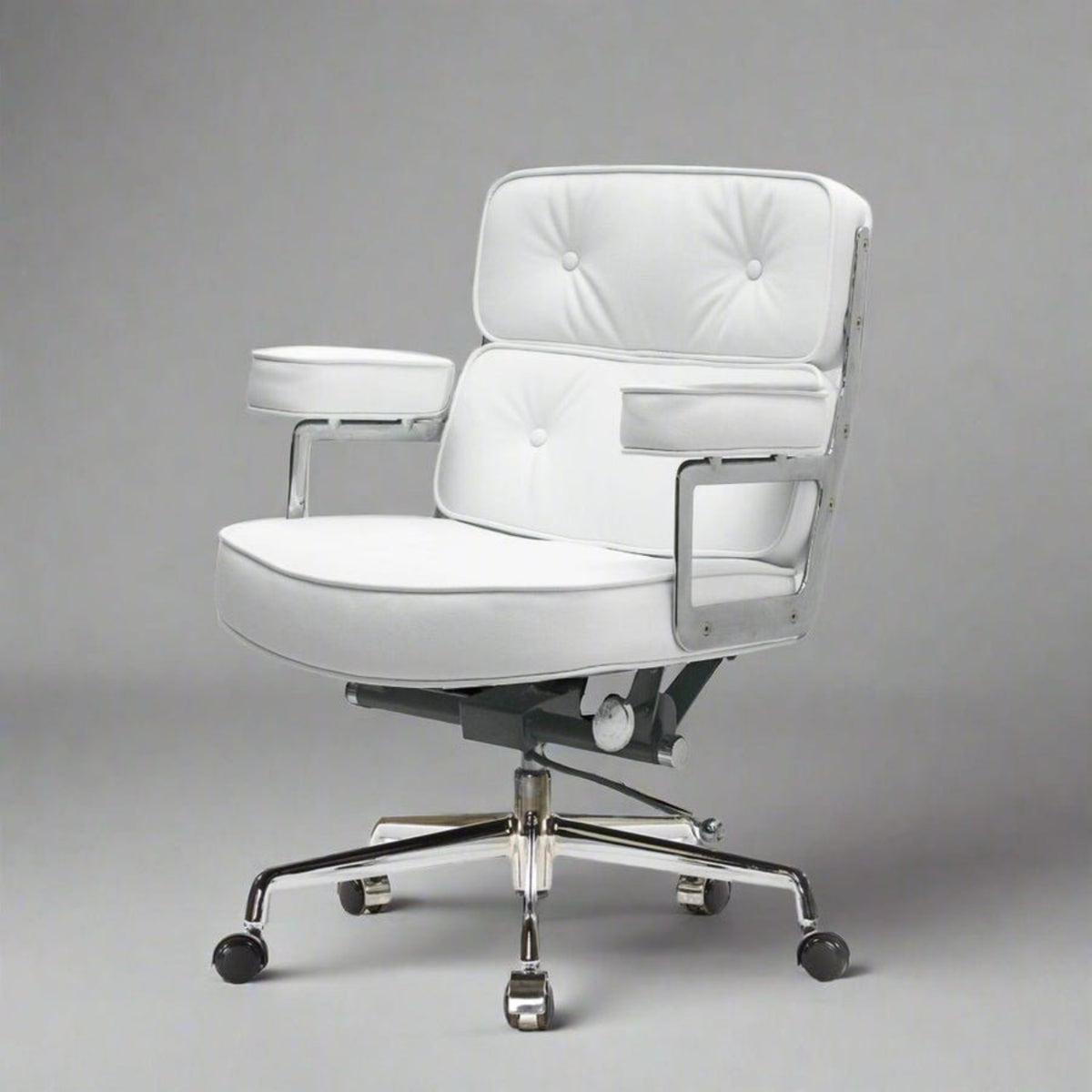 White office chair with armrests on a gray background executive-lobby-office-chair-es104-white-1