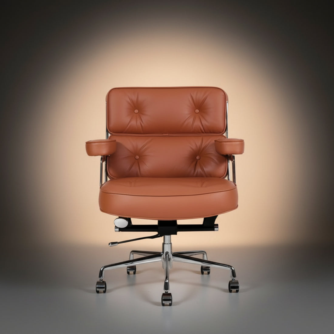 A mid-century modern executive-office-chair-es104-tan-brown with tufted cognac brown leather upholstery