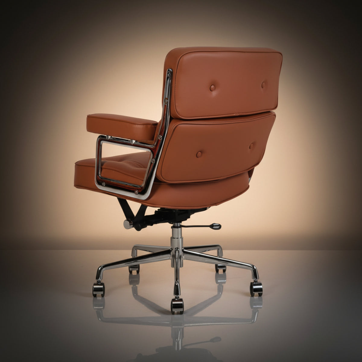 A mid-century modern style executive-office-chair-es104-tan-brown with tan leather upholstery