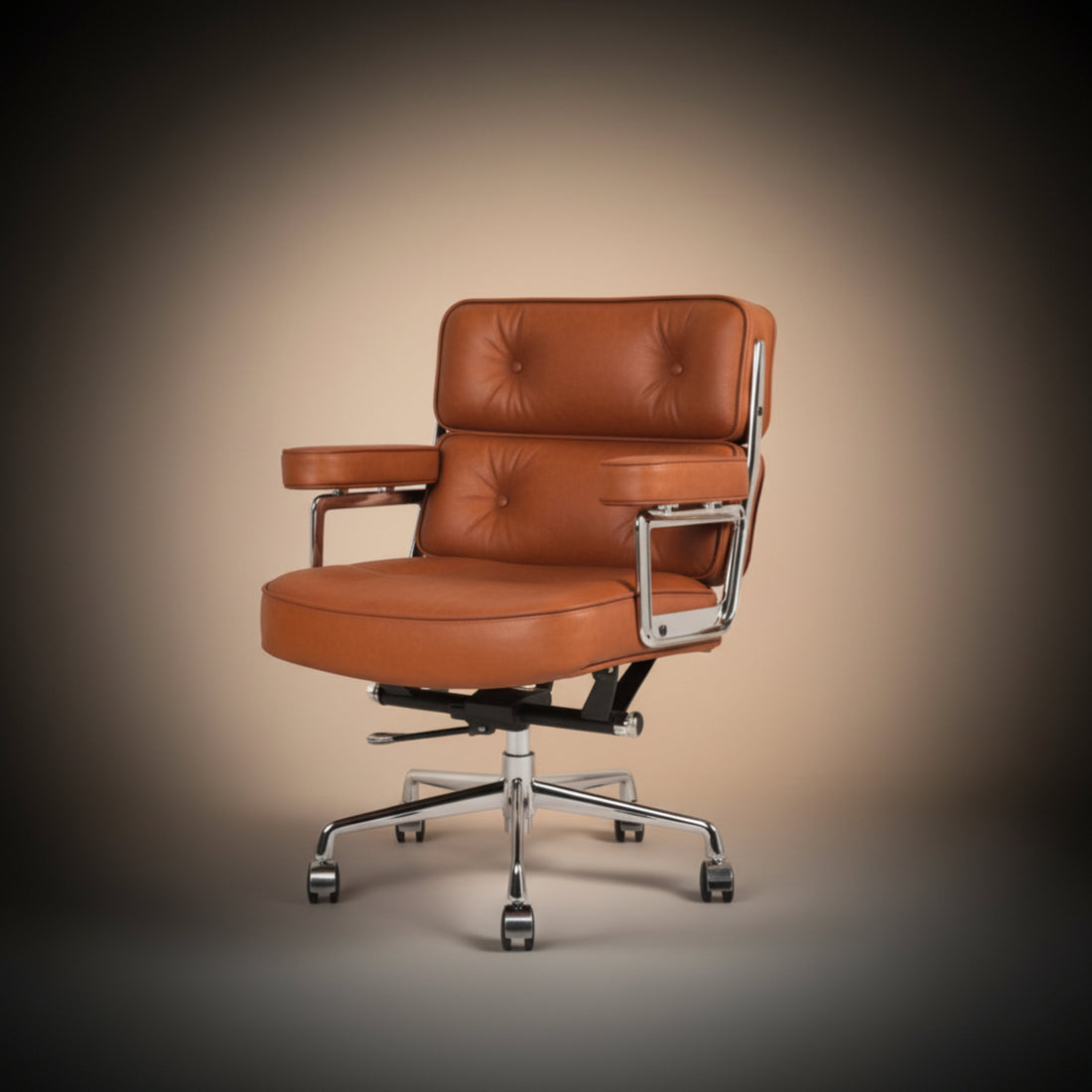 A mid-century modern executive-office-chair-es104-tan-brown with tufted cognac brown leather upholstery