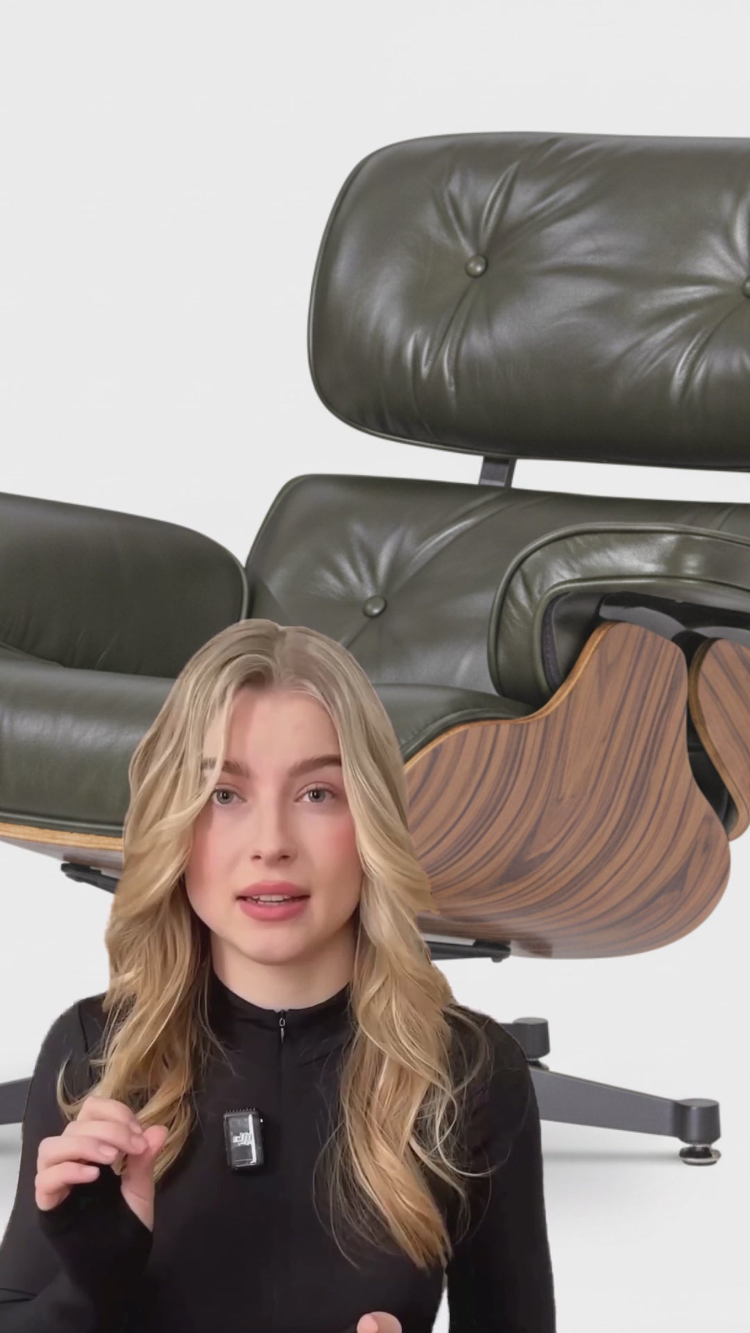 eames_lounge_chair_ottoman_green_2 olive green limited edition girl telling about chair