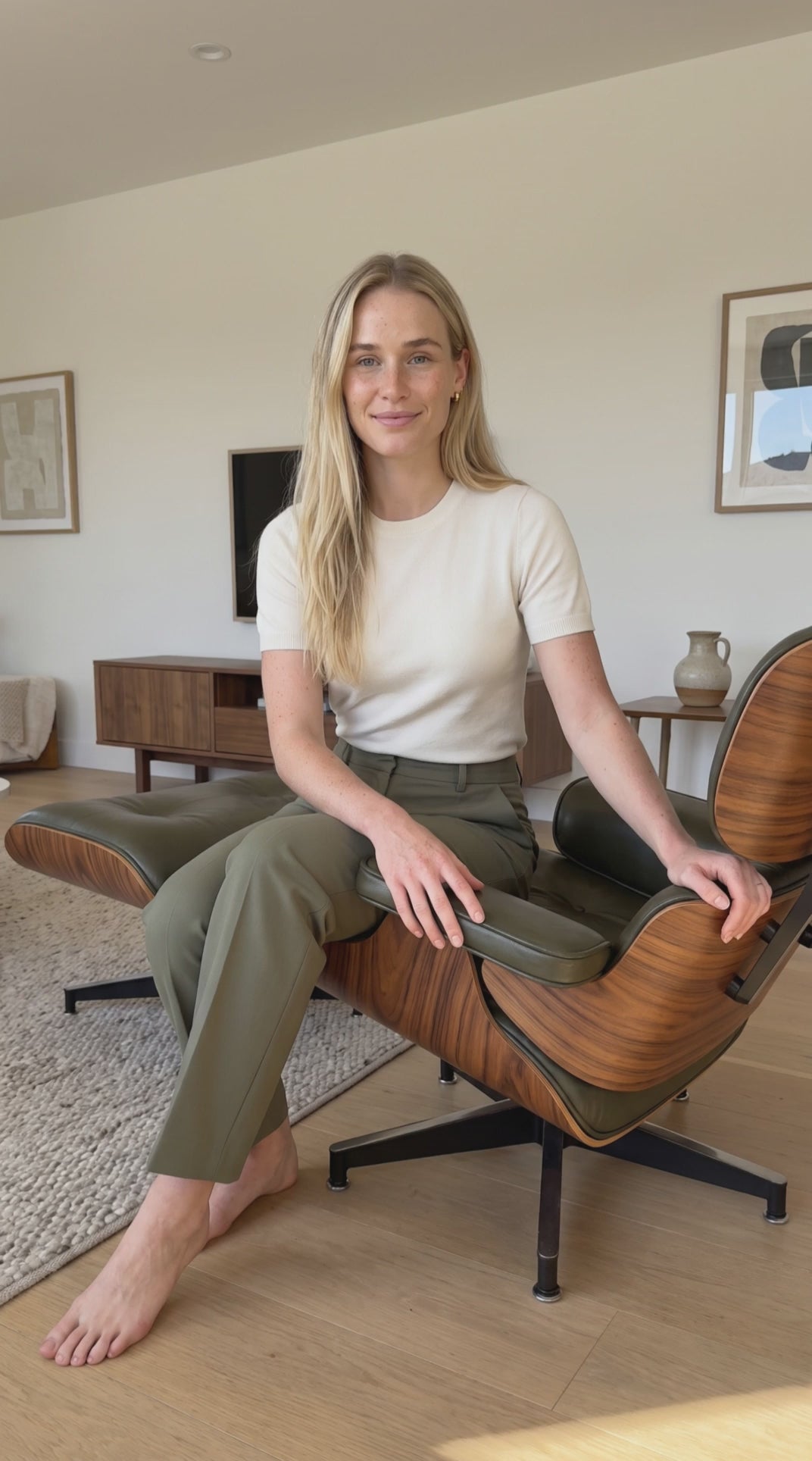 eames_lounge_chair_ottoman_green_2 olive green limited edition girl on chair